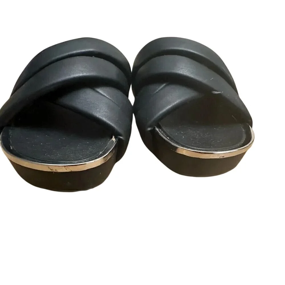 DKNY Womens Black Criss Cross Puffy‎ Platform Slide Sandals K1204649 Size 7.5M